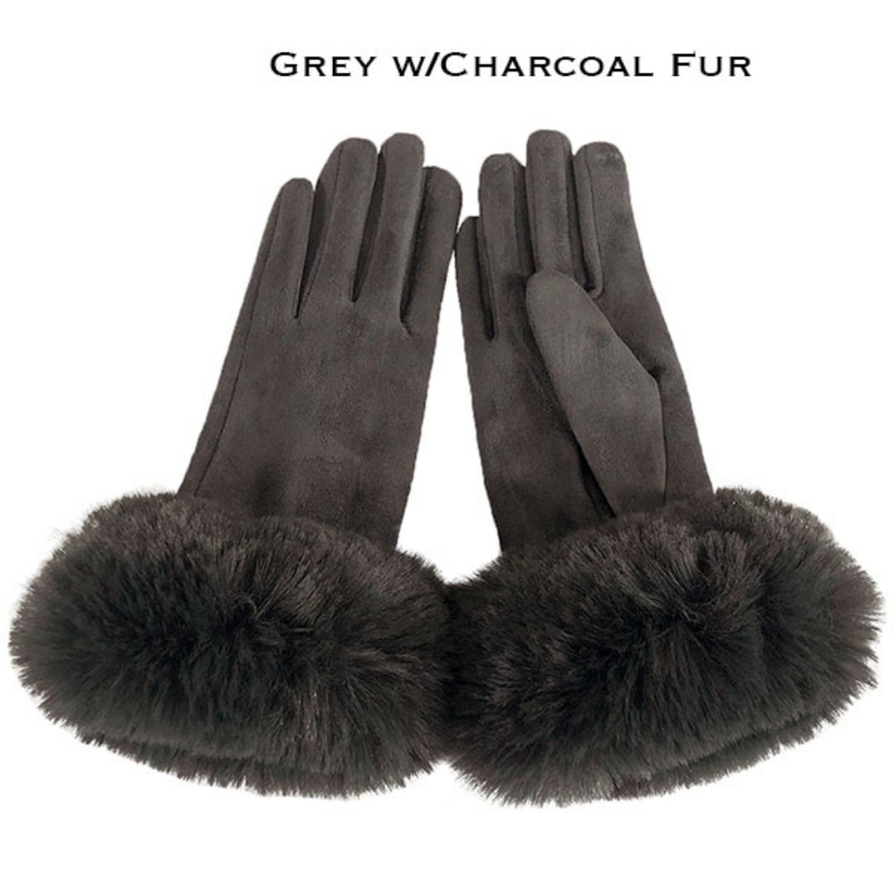 Faux Rabbit Trim Gloves - Grey w/Charcoal Fur